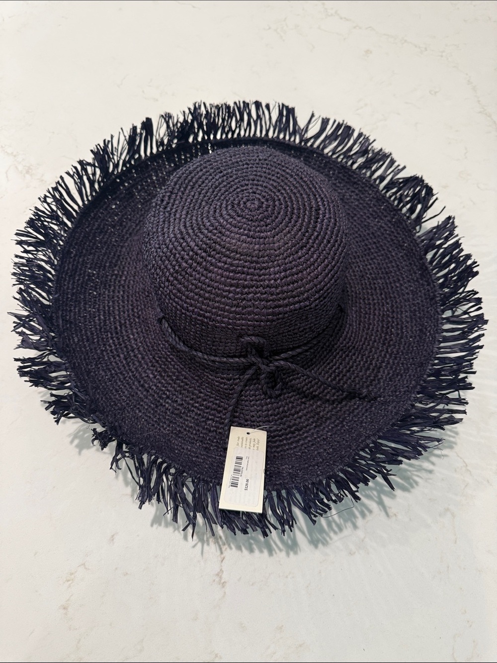 Fringed Wide Brim Straw Sun Hat - Black